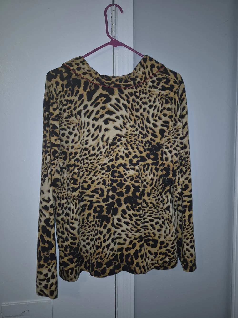 Soma XL Leopard Print Button-Up Pajama Top with Red Piping